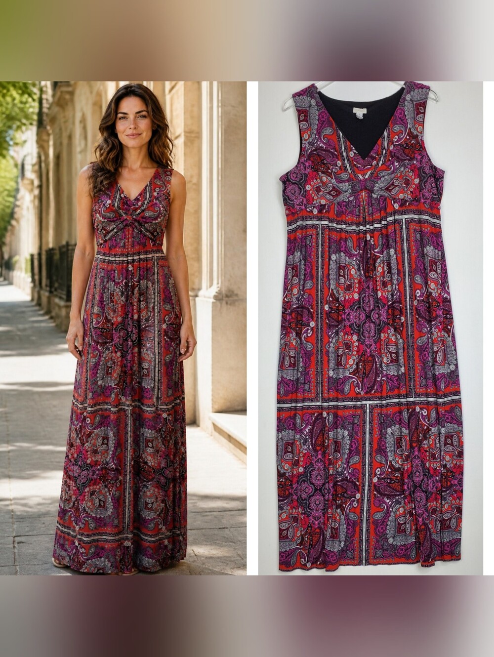 Chicos 3 Xl paisley maxi dress v neck sleeveless multicolor boho beach summer